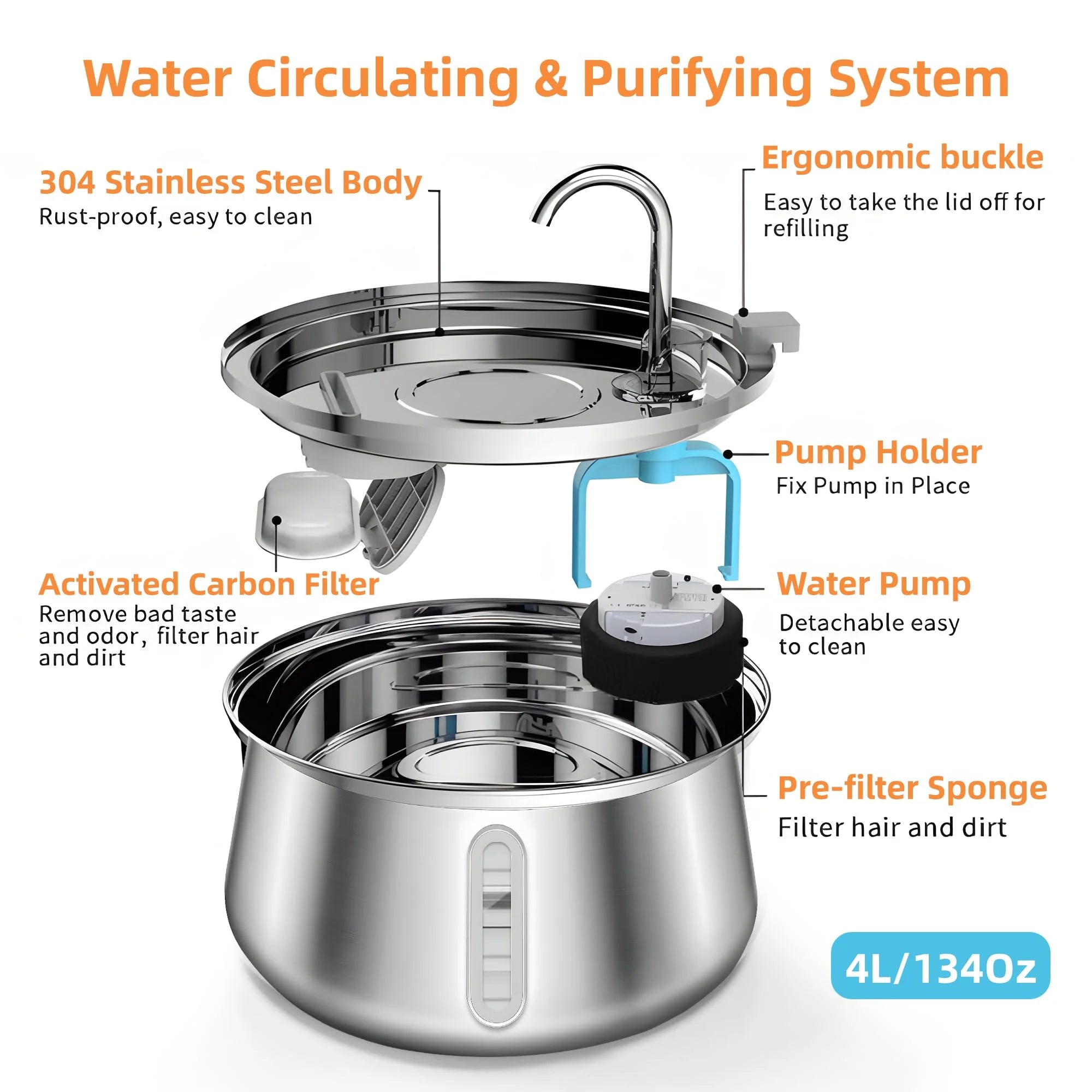 304 Stainless Steel Pet Water Fountain