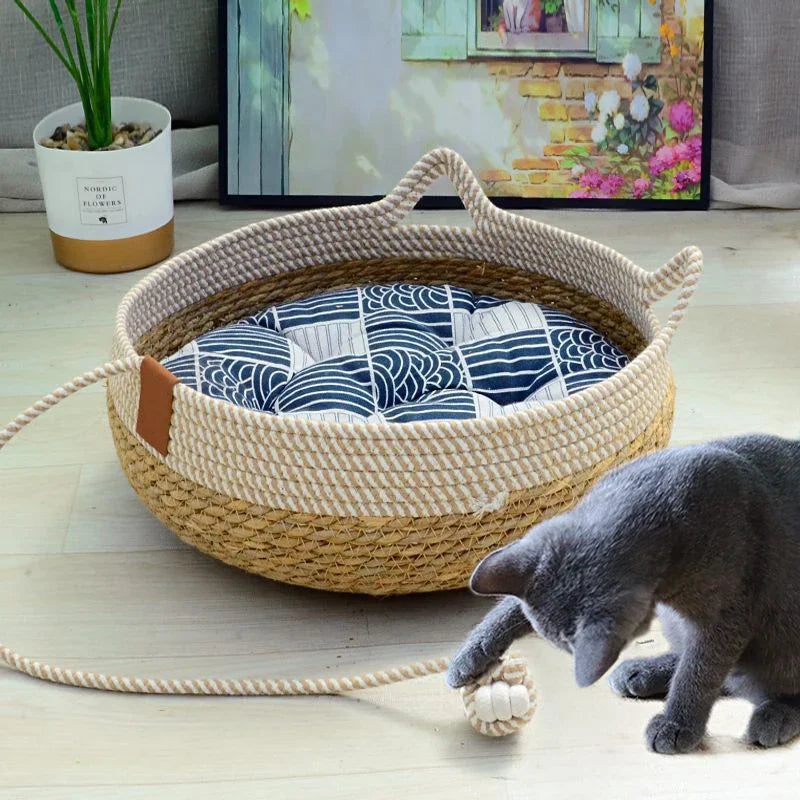 Cat Ears Woven Rope Cat Bed