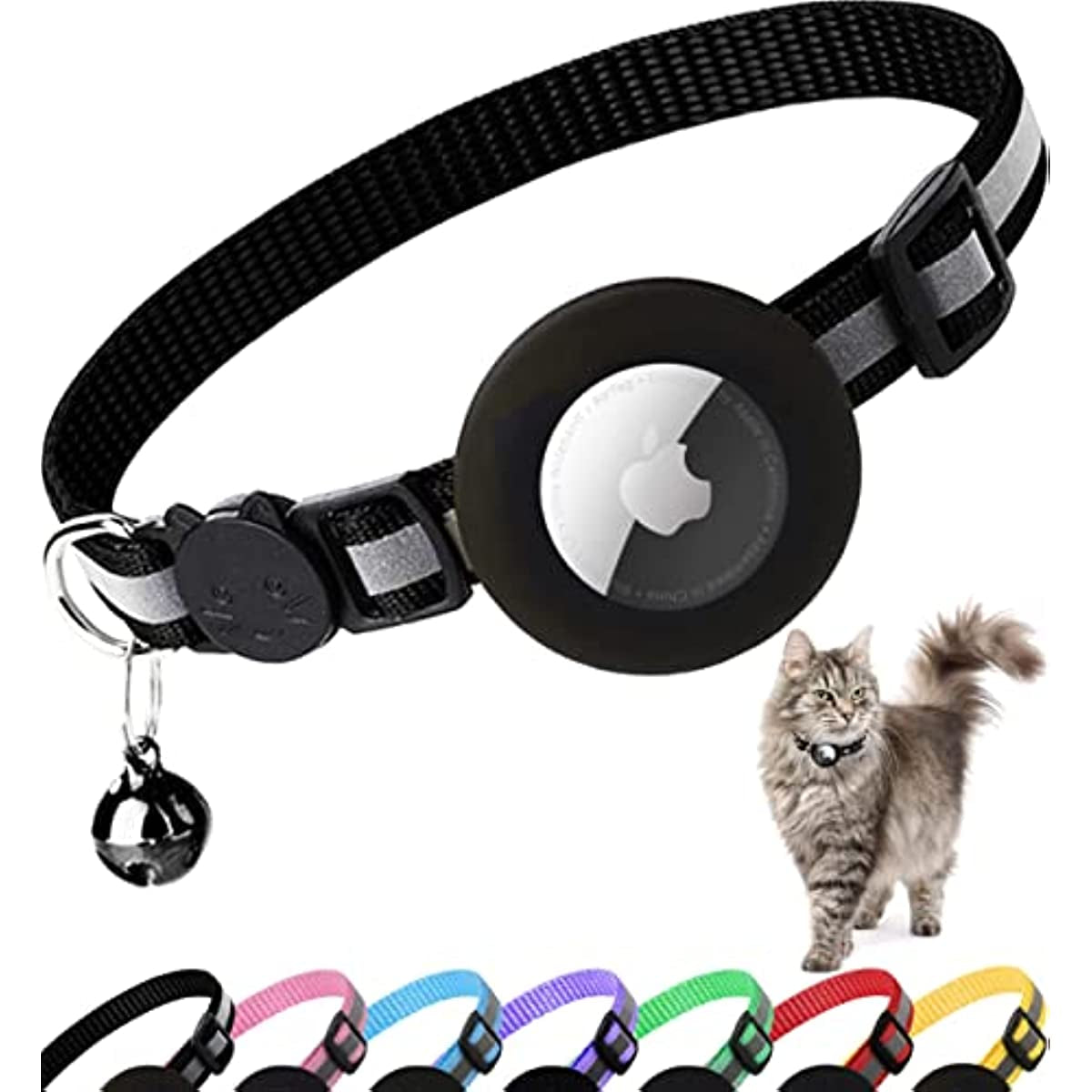 Durable Reflective Cat Collar with Apple Air Tag Holder