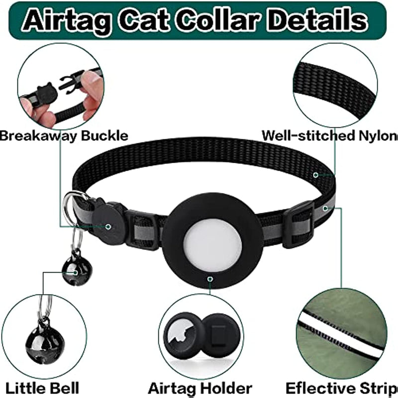 Durable Reflective Cat Collar With Apple Air Tag Holder