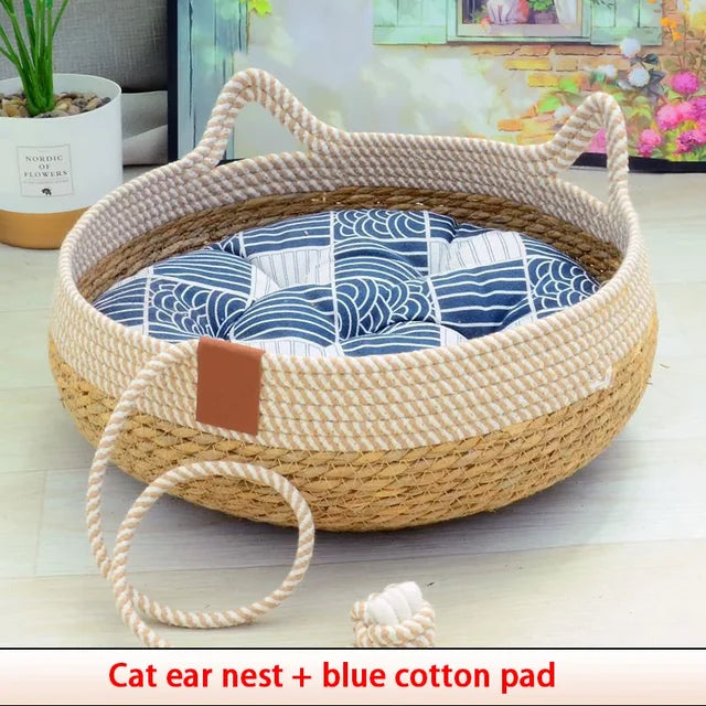 Cat Ears Woven Rope Cat Bed 