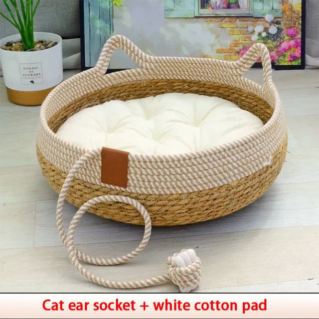 Cat Ears Woven Rope Cat Bed 