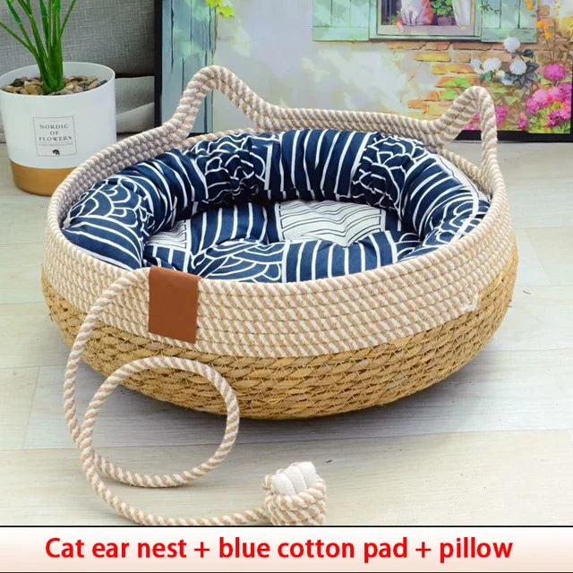 Cat Ears Woven Rope Cat Bed 