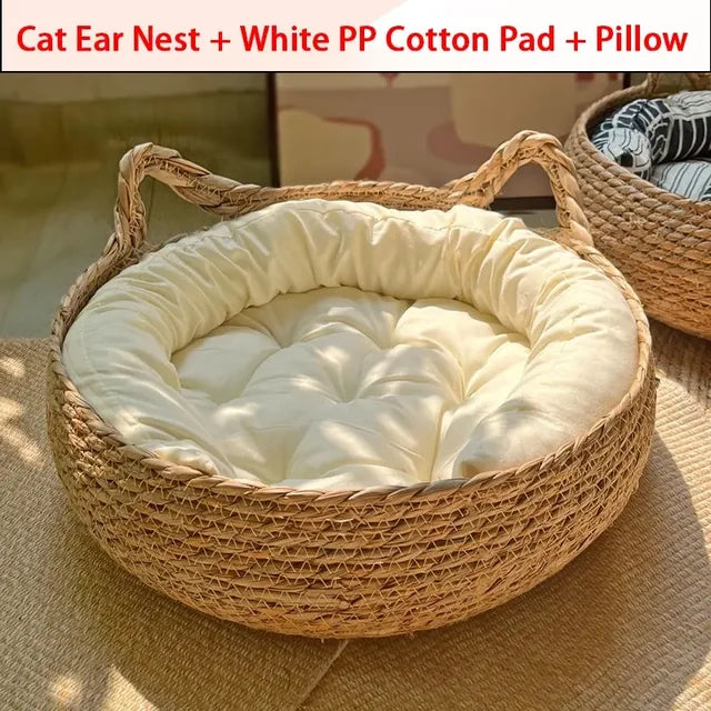 Cat Ears Woven Rope Cat Bed 