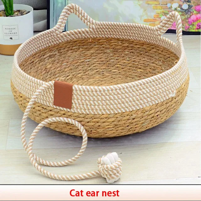 Cat Ears Woven Rope Cat Bed 