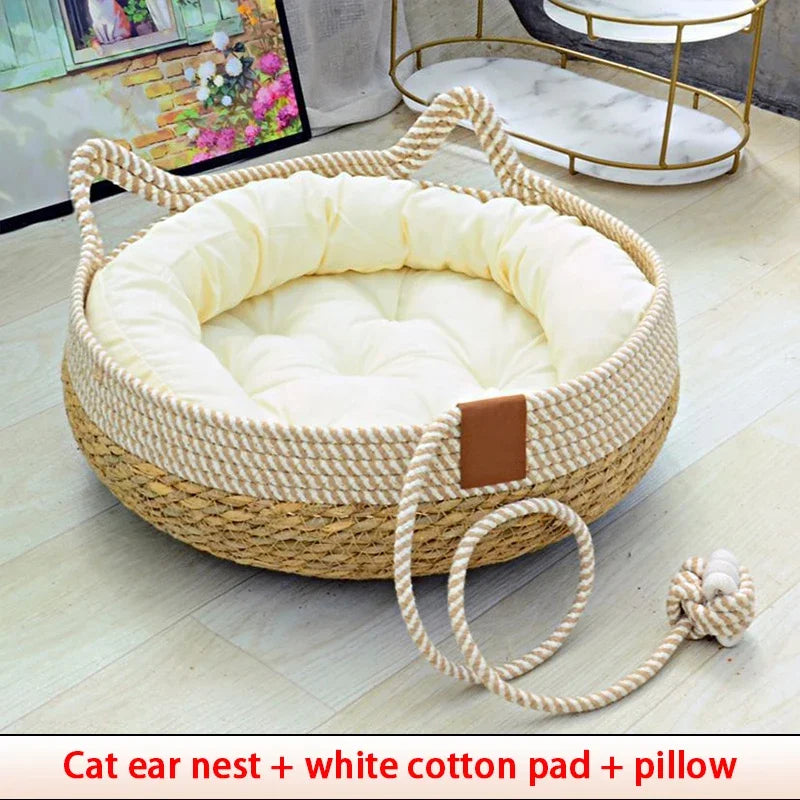 Cat Ears Woven Rope Cat Bed 