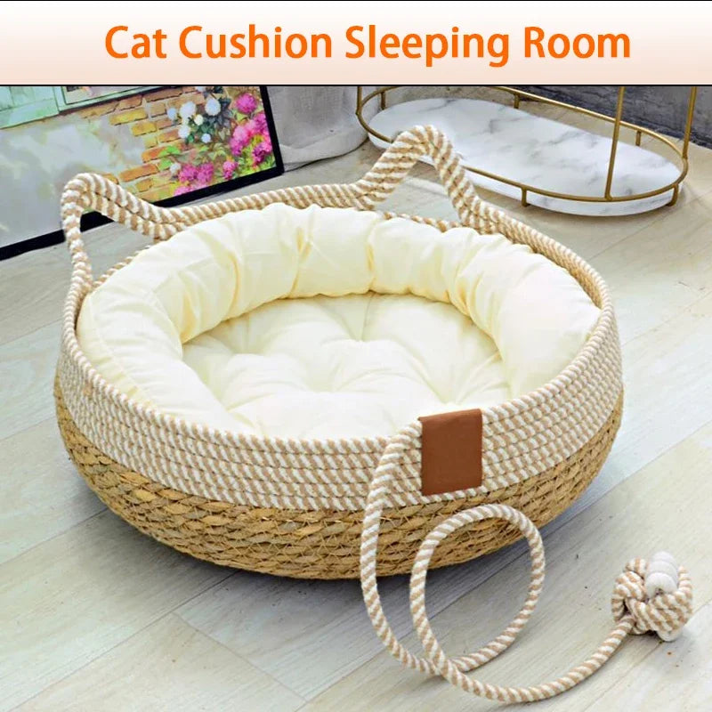 Cat Ears Woven Rope Cat Bed 