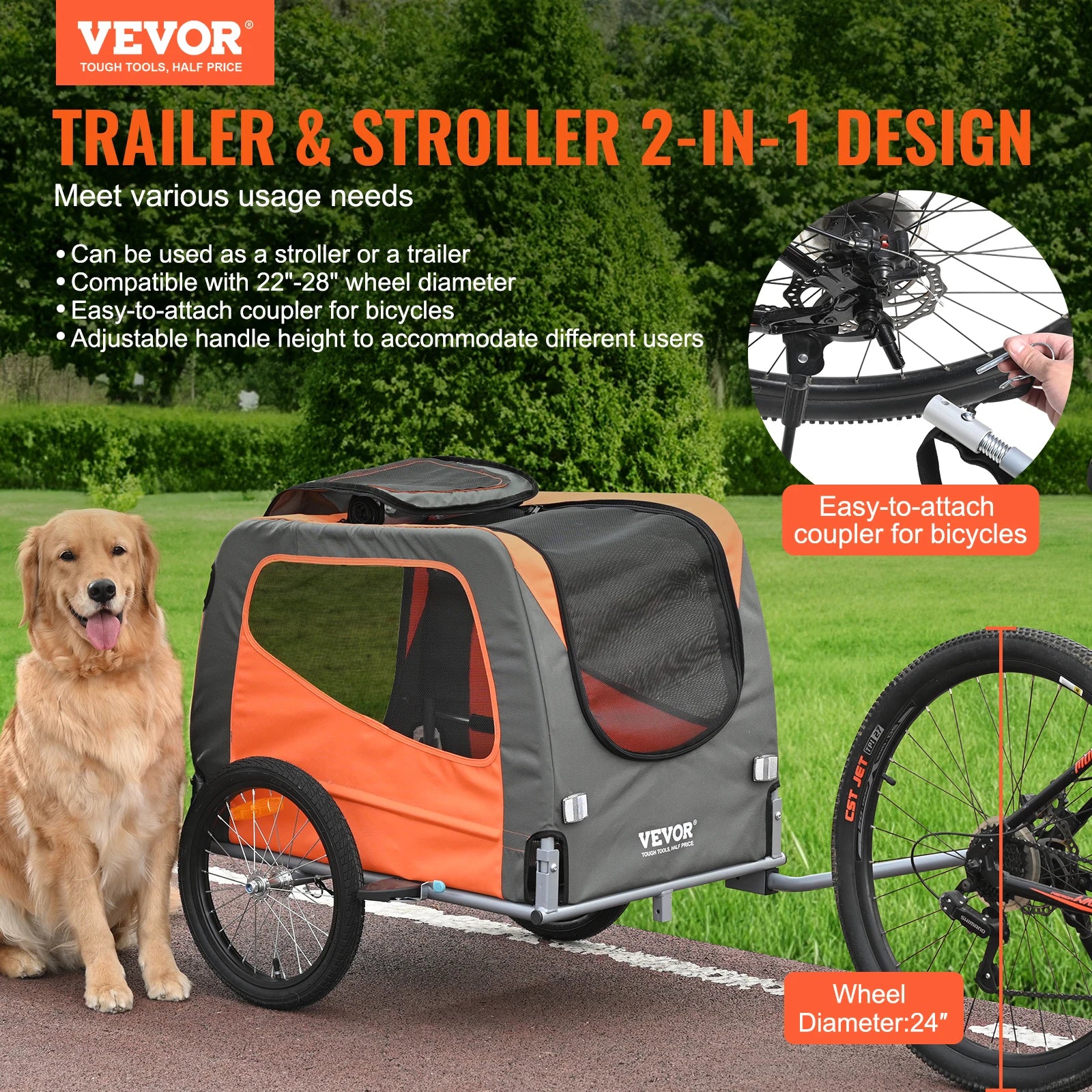 Folding-Frame Dog Bike Trailer / Stroller 