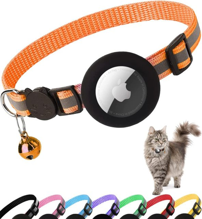 Durable Reflective Cat Collar with Apple Air Tag Holder