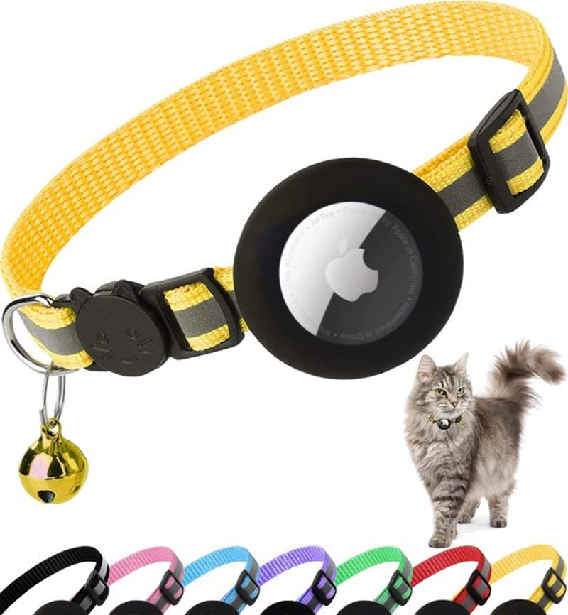 Durable Reflective Cat Collar with Apple Air Tag Holder