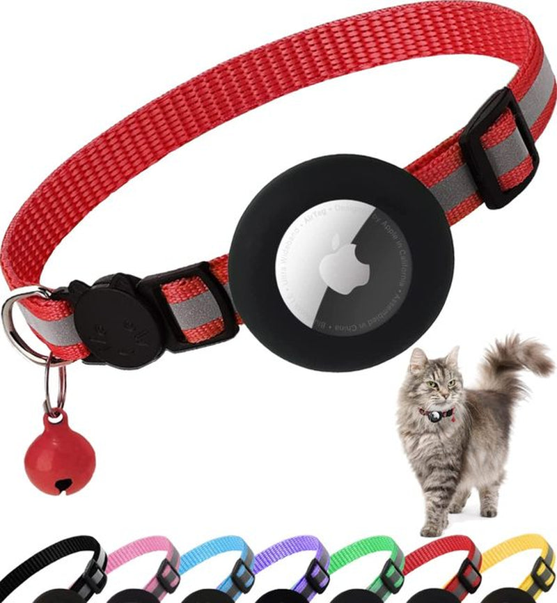 Durable Reflective Cat Collar with Apple Air Tag Holder