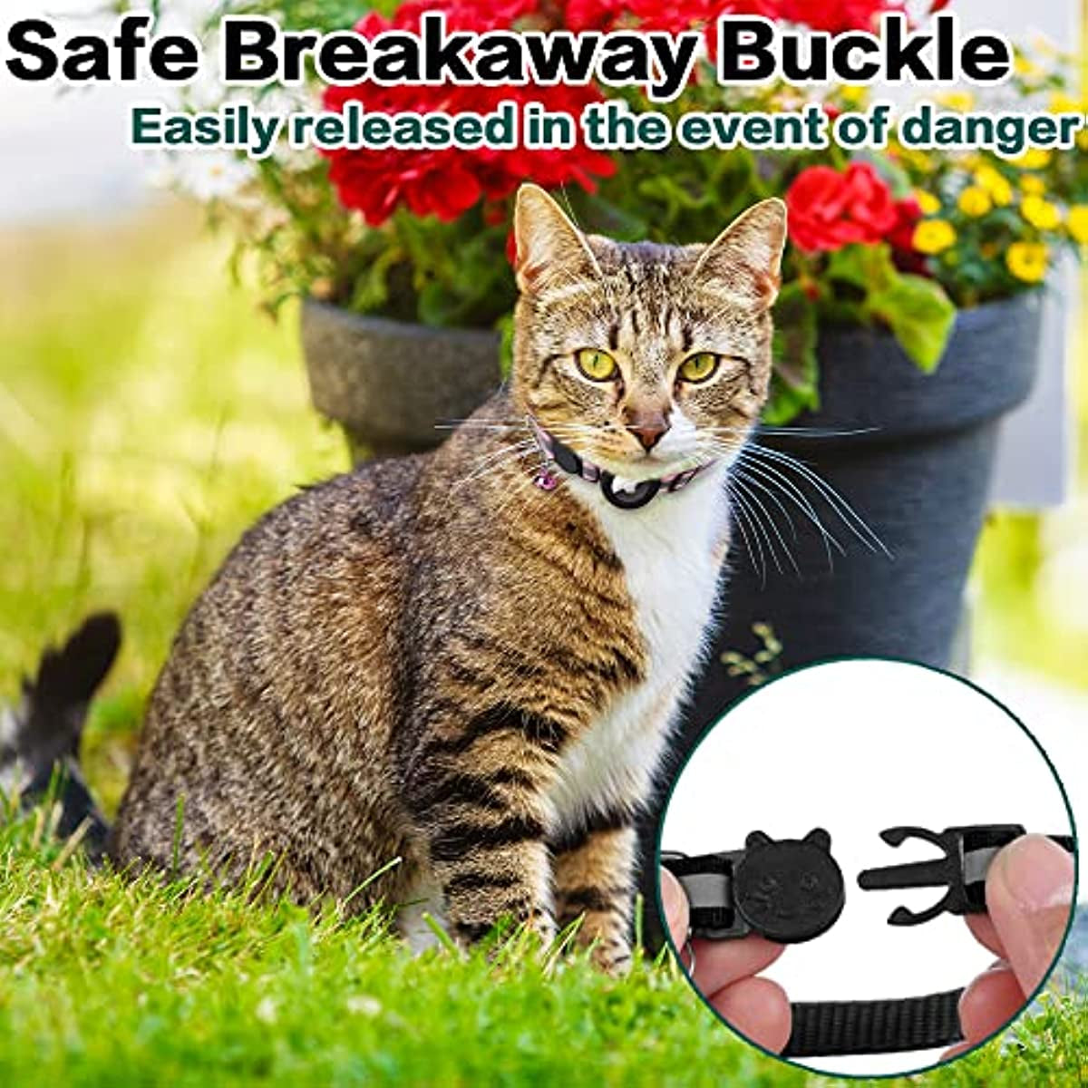 Durable Reflective Cat Collar with Apple Air Tag Holder