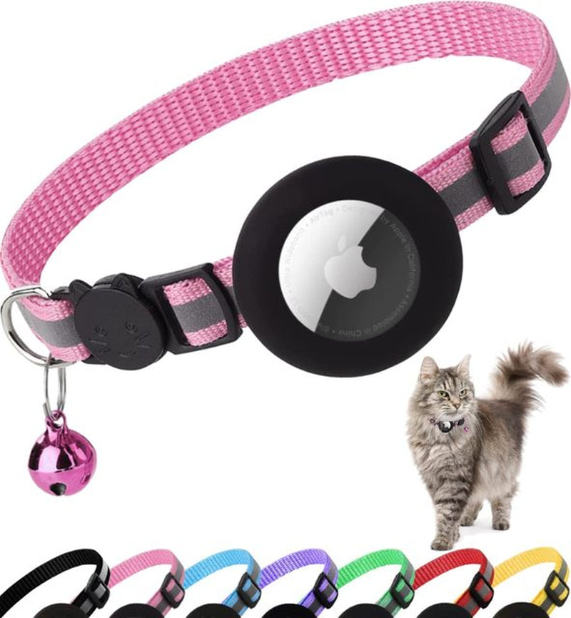 Durable Reflective Cat Collar with Apple Air Tag Holder