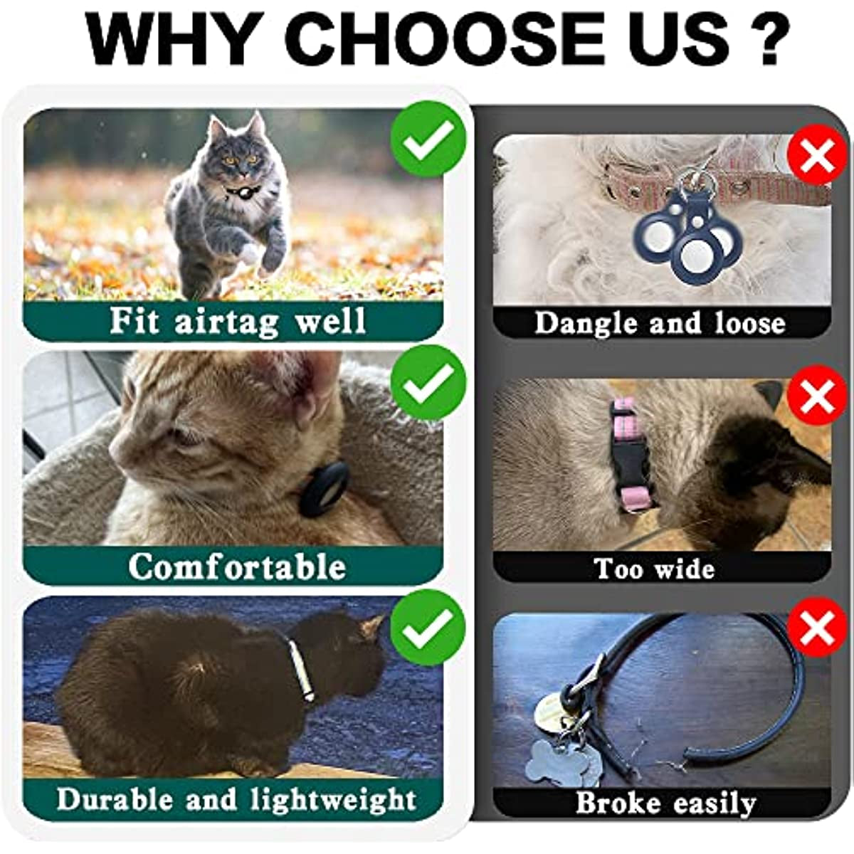 Durable Reflective Cat Collar with Apple Air Tag Holder