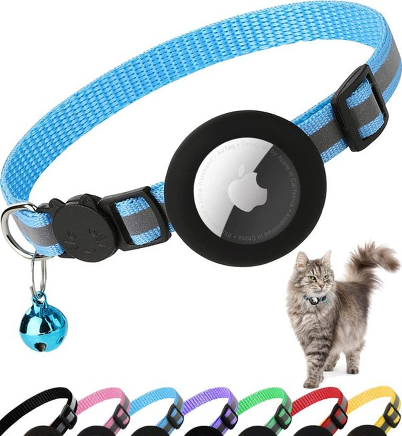 Durable Reflective Cat Collar with Apple Air Tag Holder